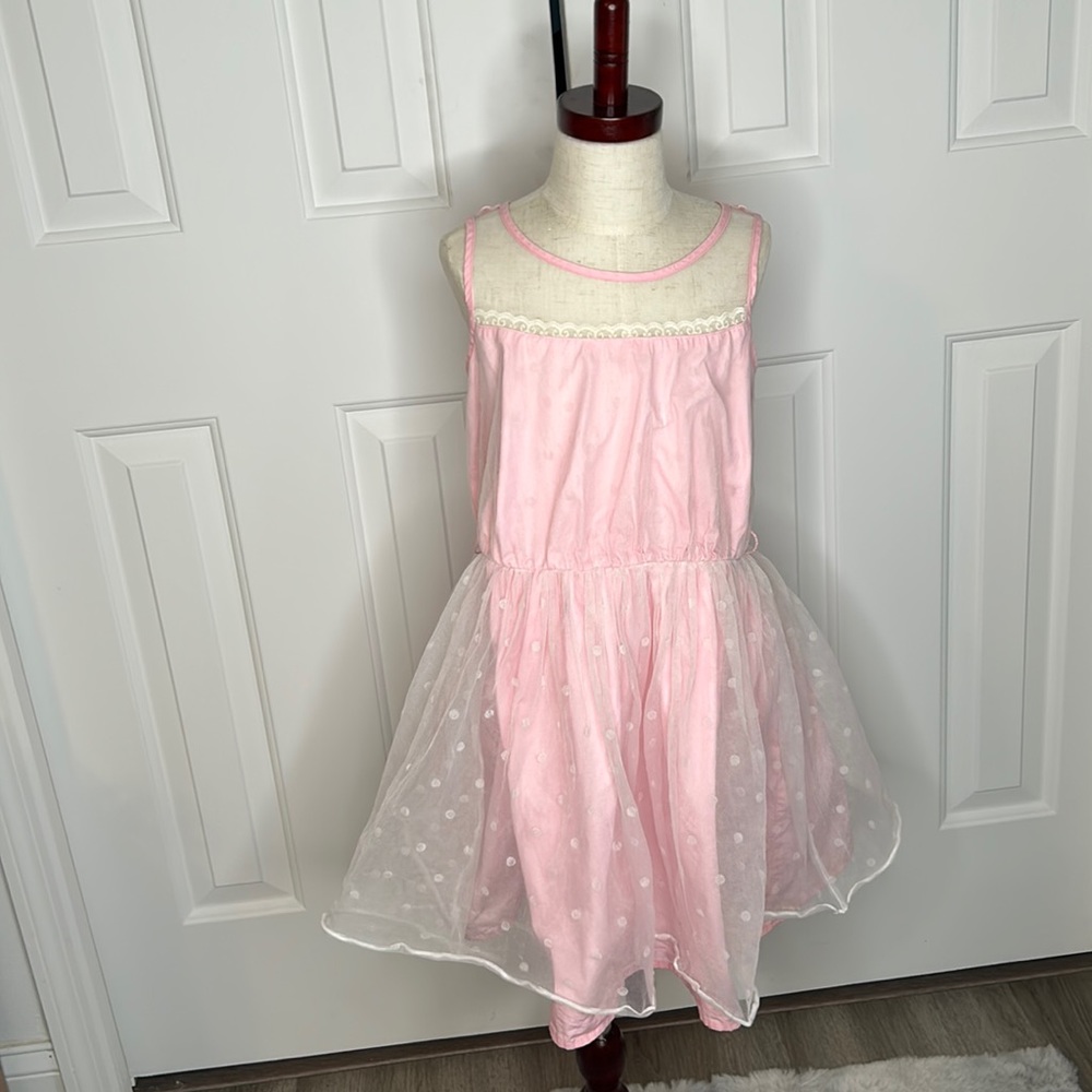 American girl pink lace polka dot dress